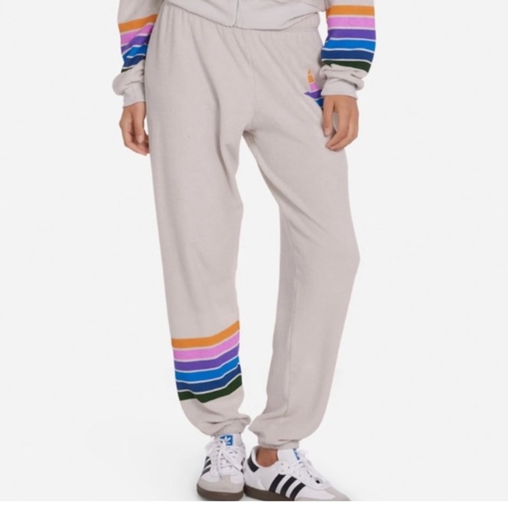 Women's Cream Sweatpants with Rainbow Stripe Detail